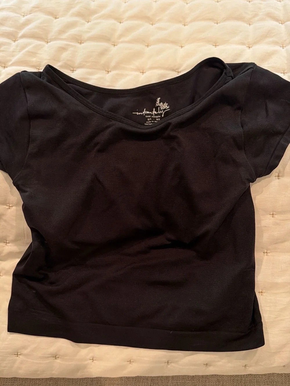 Free People Black Short Sleeve Scoop Neck Crop Top XS/S